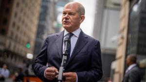 El canciller alemán, Olaf Scholz, este lunes en Nueva York.