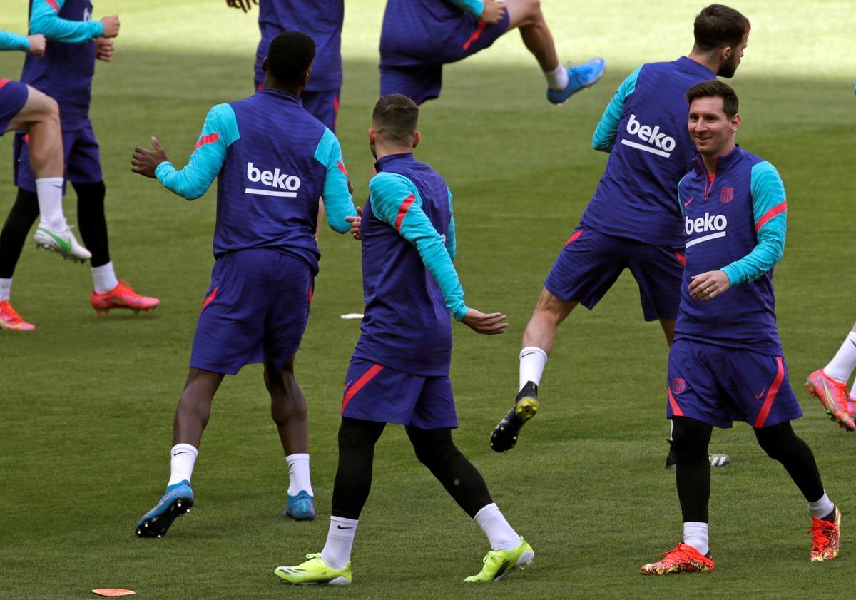 Messi, en el entrenamiento del Barça en el estadio de La Cartuja de Sevilla.