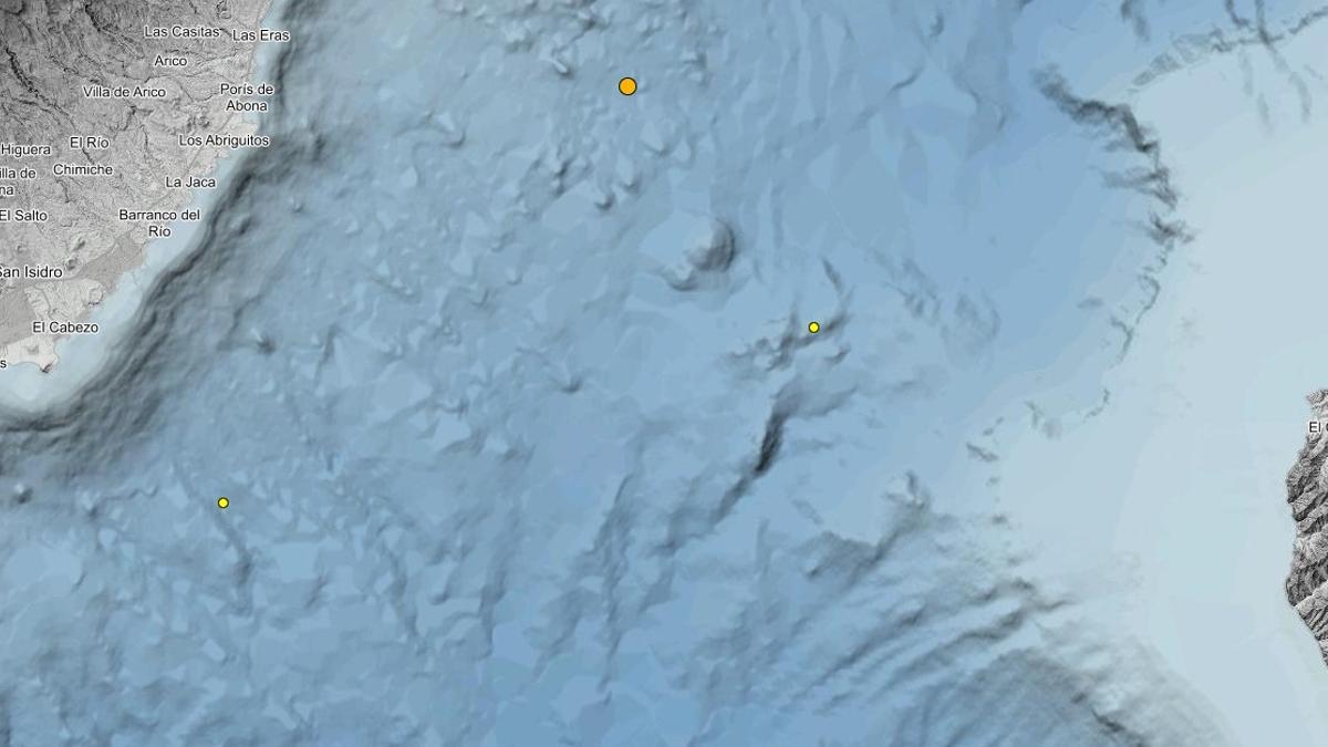 Imagen del IGN sobre los tres terremotos registrados entre ambas islas