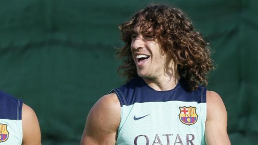 Carles Puyol durante un entrenamiento con el Barça.