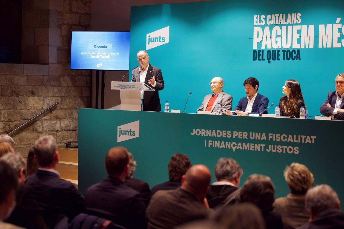 El secretario general de Junts, Jordi Turull, durante las jornadas sobre fiscalidad