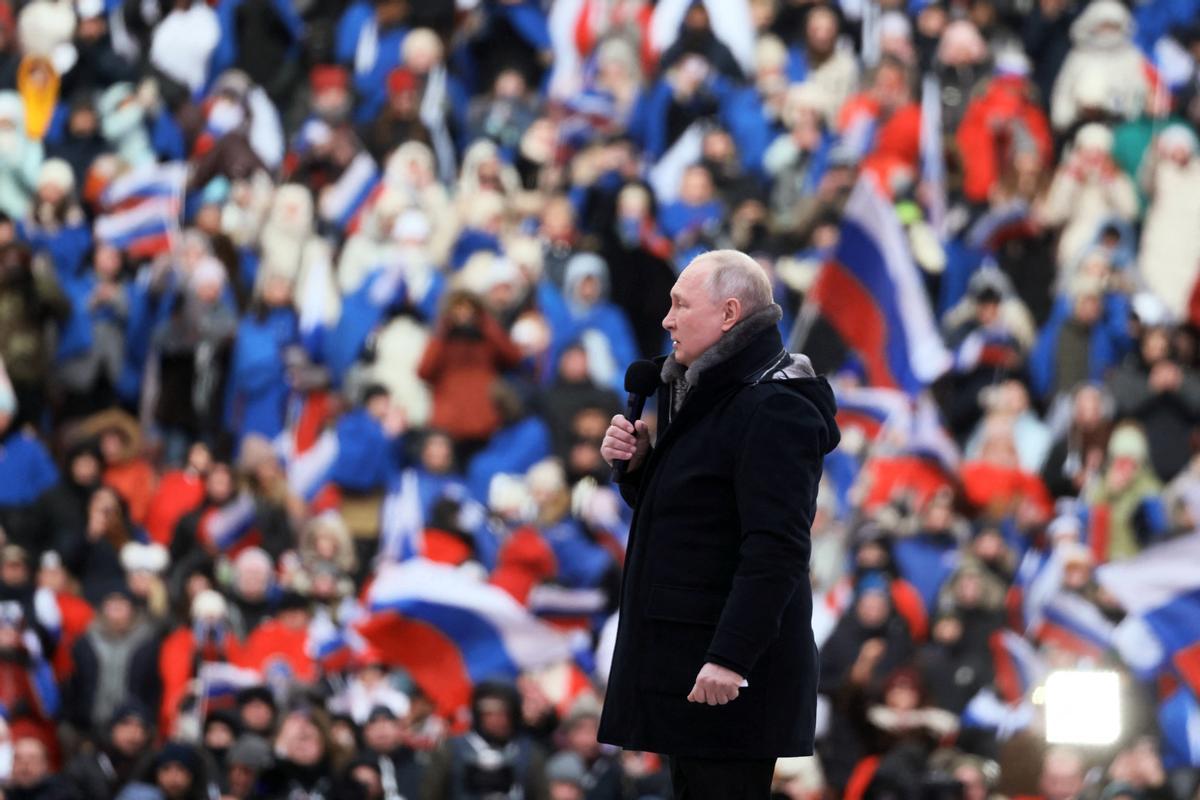 El presidente ruso, Vladímir Putin, durante el mitin concierto de este miércoles en Moscú.