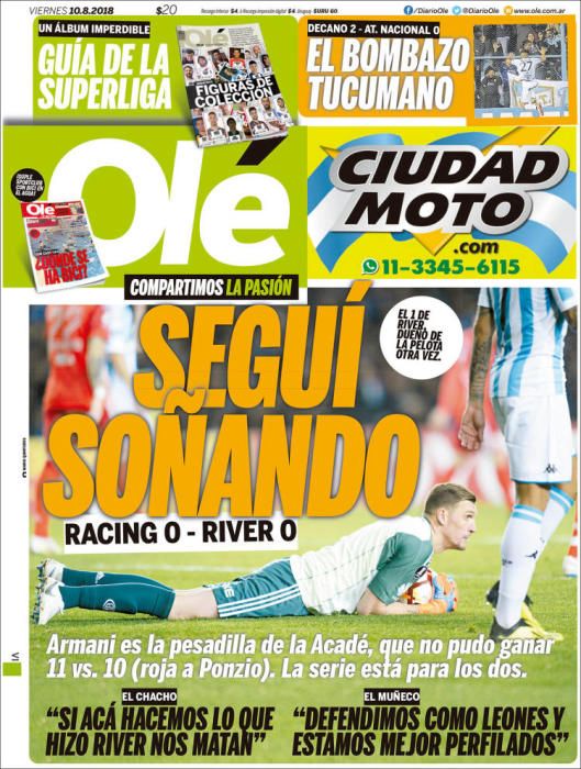 Portada OLÉ viernes 10 de agosto de 2018