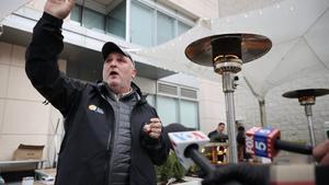 WASHINGTON, DC - MARCH 17: Celebrated Chef Jose Andres talks to journalists about why he is converting Zaytinya into a grab-and-go meal restaurant in response to the novel coronavirus March 17, 2020 in Washington, DC. Andres, whose World Central Kitchen has set up disaster response kitchens to feed people in Puerto Rico, Indonesia, Mozambique, Guatemala and other countries, will convert all his Washington, DC restaurants into ’community kitchens’ in response to the COVID-19 outbreak.   Chip Somodevilla/Getty Images/AFP