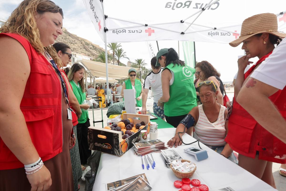 Campaña de Cruz Roja en el Postiguet para prevenir los golpes de calor