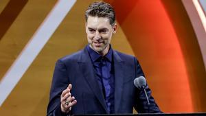 Pau Gasol, durante su discurso en el Hall of Fame de la NBA