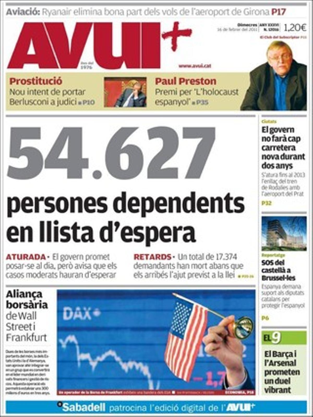 ’Avui’ destaca a dins que el testimoni que va conduir a la guerra d’Iraq admet per primera vegada que va mentir sobre les presumptes armes de destrucció massiva que tenia Saddam Hussein, i que tres de cada quatre famílies no han cobrat l’ajuda per fill.