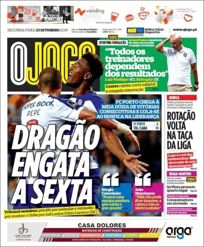 Portada de O Jogo del 23 de septiembre de 2019