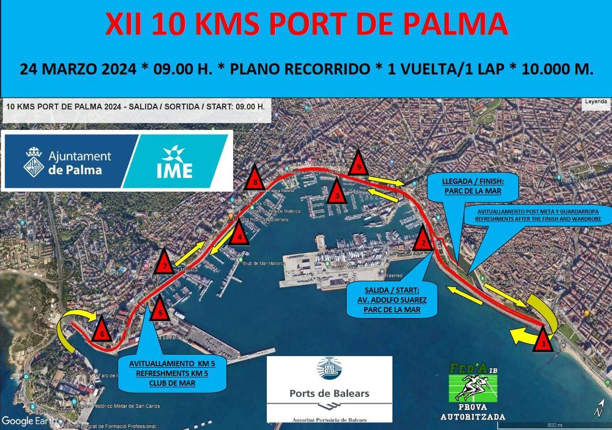 Mapa del trazado de los 10 Km Port de Palma
