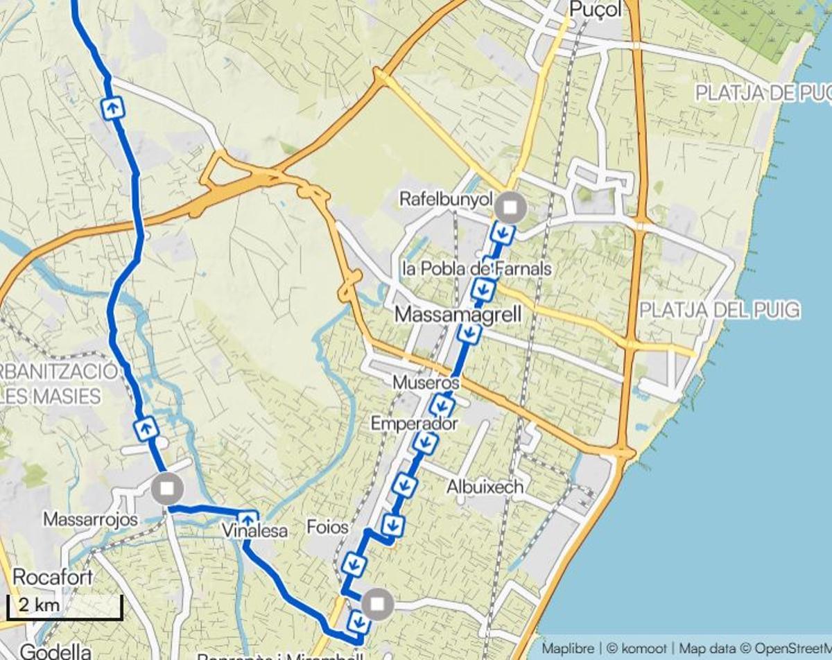 Recorrido de la octava etapa de la Vuelta por l'Horta Nord.