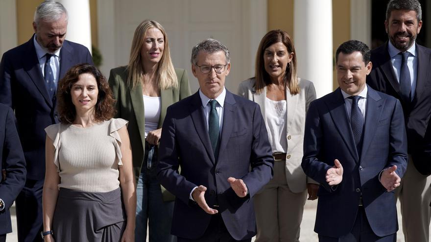 Alberto Núñez Feijóo junto a los presidentes autonómicos del PP en la cumbre de Madrid el pasado viernes.