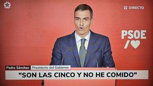 Pedro Sánchez, durante su comparecencia en la sede del PSOE.