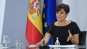 La portavoz del Gobierno, Isabel Rodríguez, durante la rueda de prensa posterior al Consejo de Ministros de este 13 de mayo de 2022, en la Moncloa.
