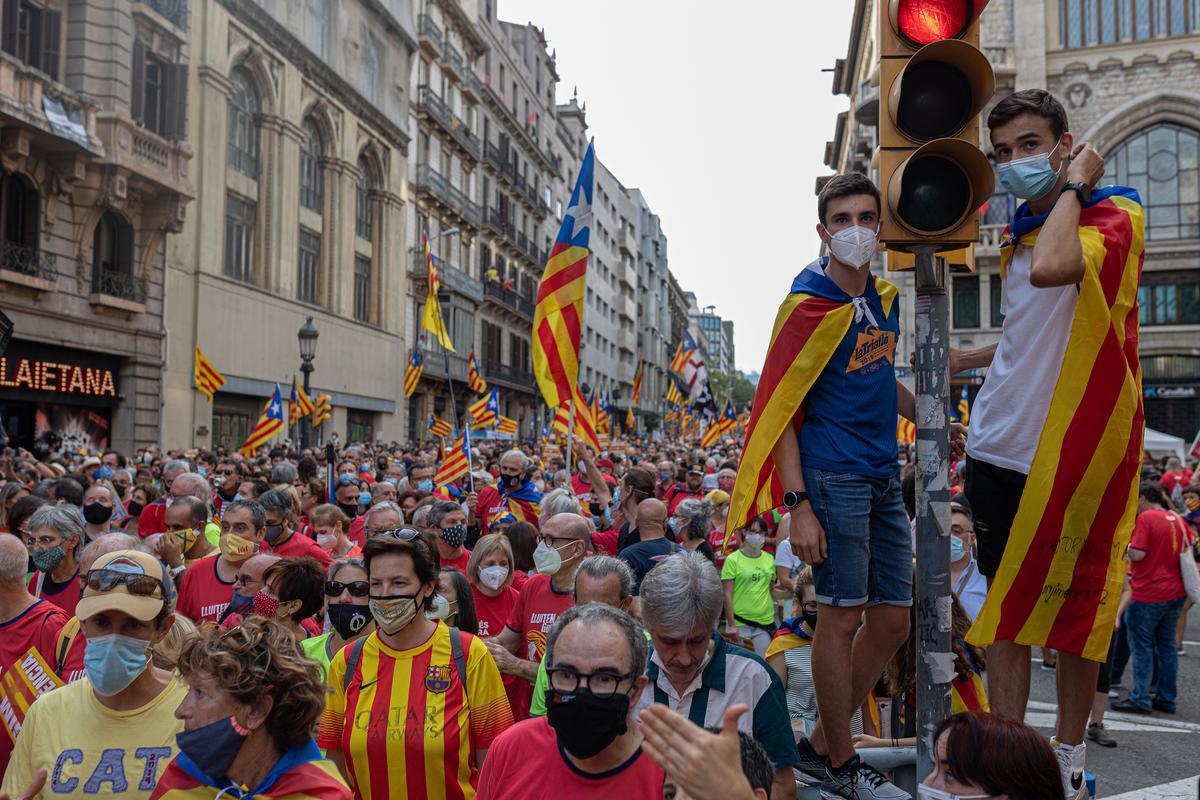 La manifestación de la Diada celebrada en la Via Laietana de Barcelona.