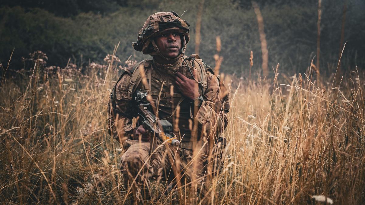 Un cadete del Ejército Británico de la Real Academia Militar de Sandhurst