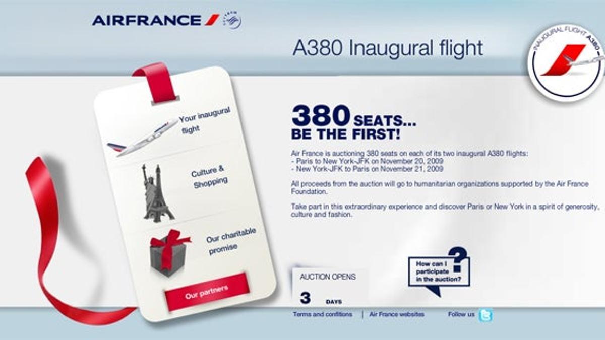 Air France subasta los asientos del viaje inaugural del A380 que unirá París y Nueva York