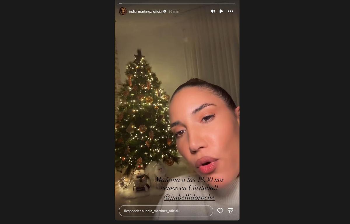 Pantallazo de la 'storie' de India Martínez en Instagram en la que informó de su participación en el encendido del alumbrado de Navidad de Córdoba.