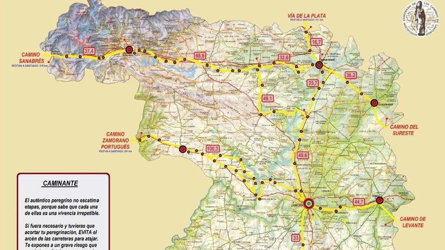 Mapa editado por la Asociación Zamorana de los Caminos de Santiago.