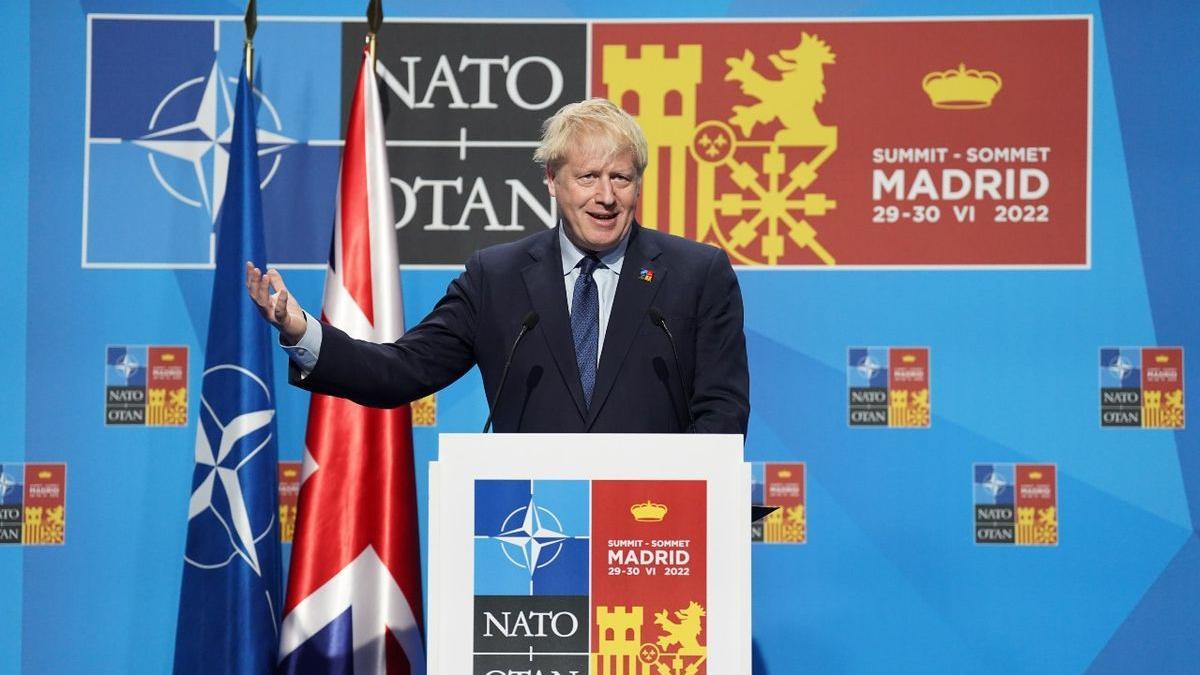 El primer ministro británico, Boris Johnson, durante la rueda de prensa en Madrid.