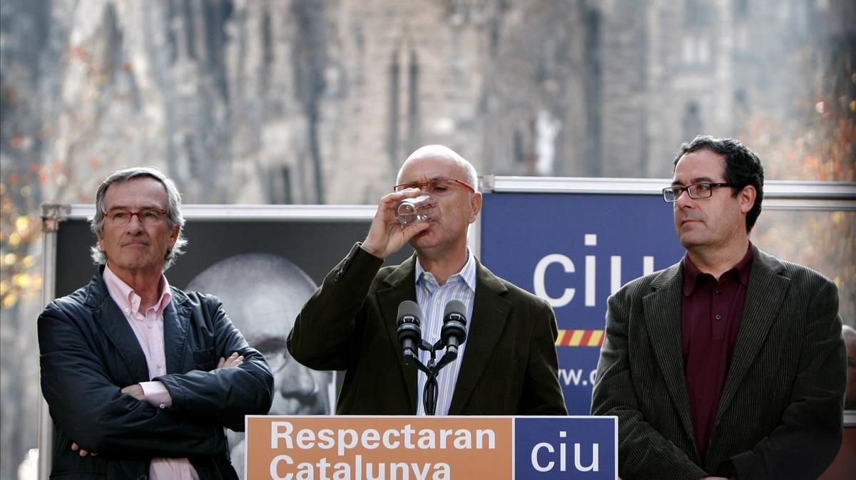 Macias, junto a Trias y Duran Lleida, en el 2008, en plena ofensiva contra el túnel del AVE por el Eixample