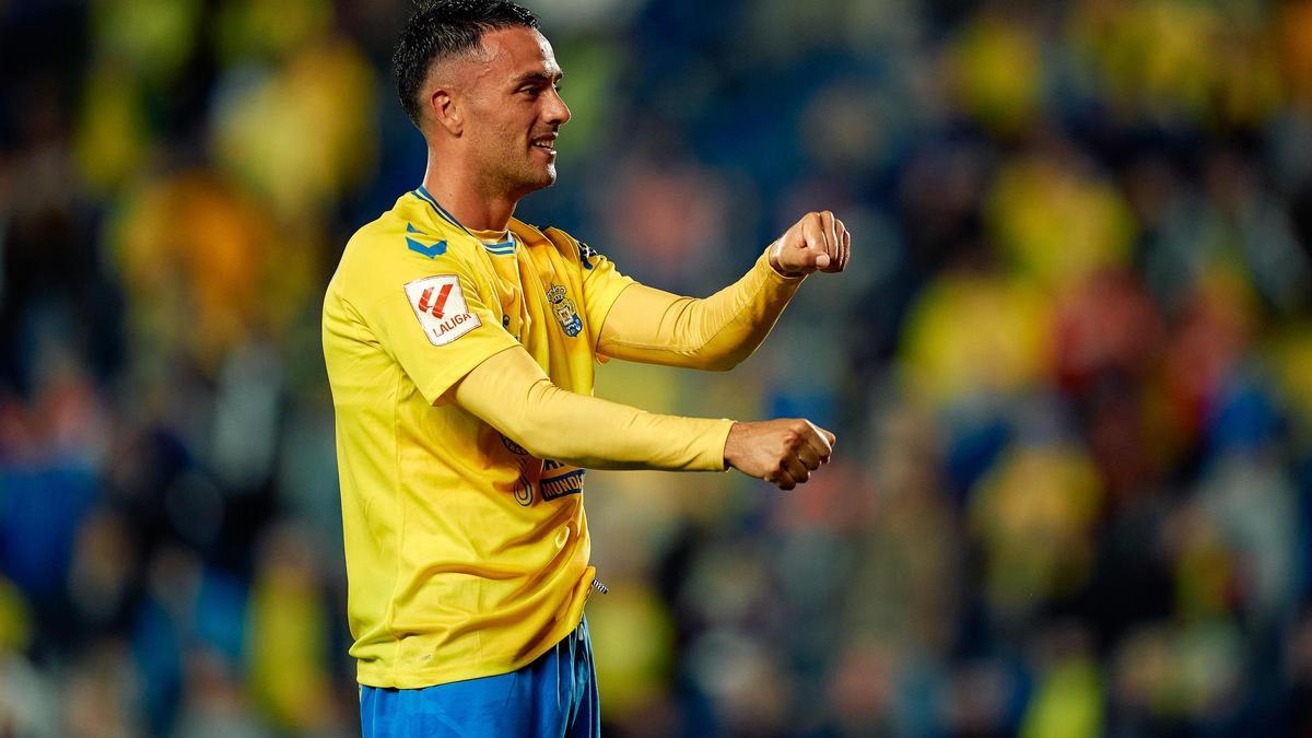 Cristian Herrera festeja su tanto de amarillo ante el Getafe.