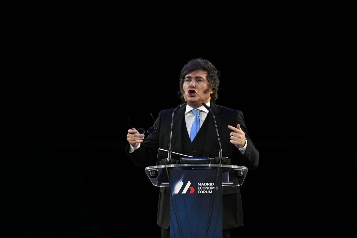 El presidente argentino, Javier Milei, en el Madrid Economic Forum en Madrid.