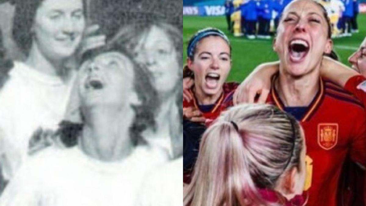 Las jugadoras del Club Valencia en 1977 y las actuales de la selección española, fundidas en una foto