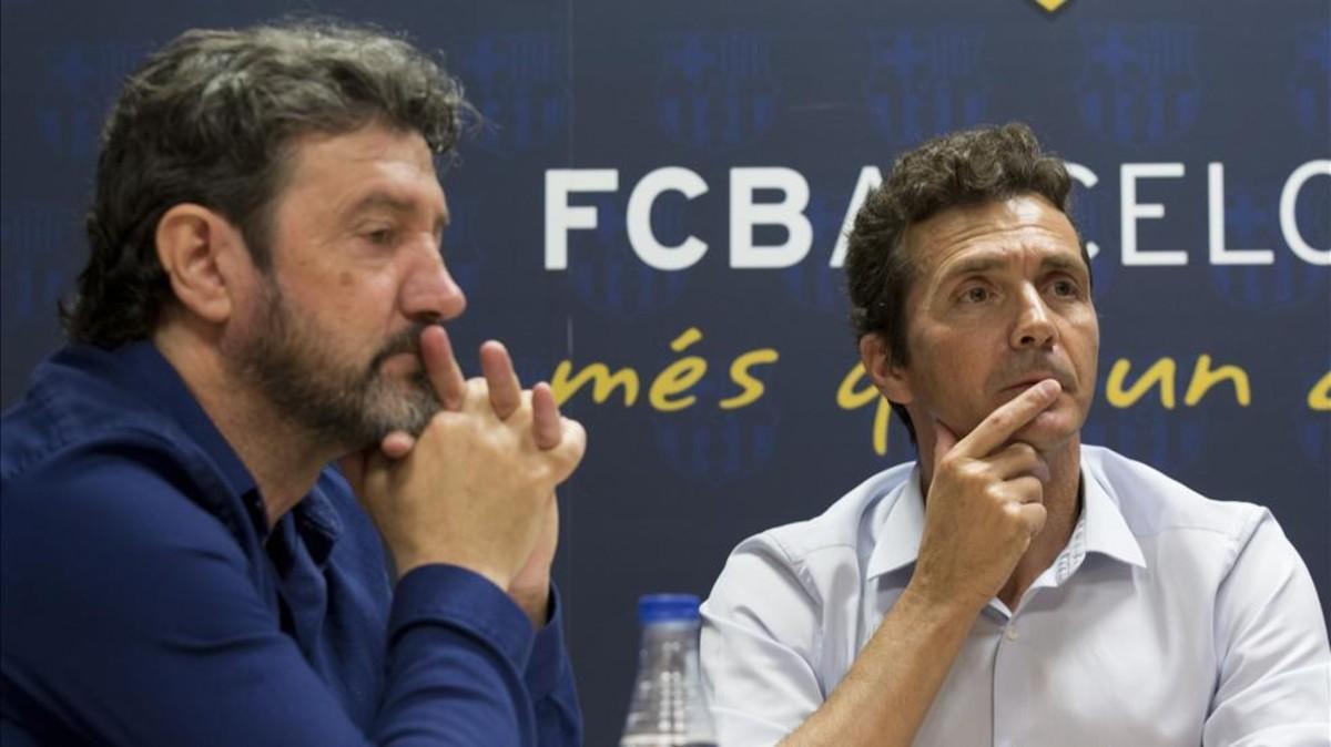 Guillermo Amor y Jose Maria Bakero, responsables del futbol formativo del Barcelona