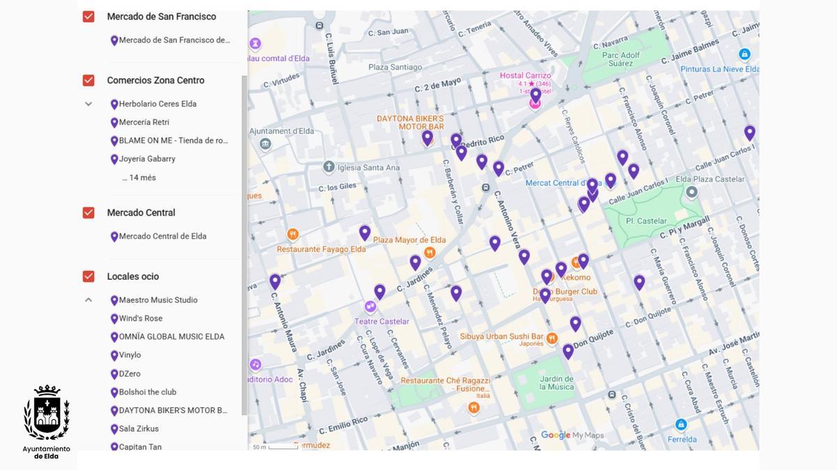 Mapa de la red violeta de Elda para las fiestas