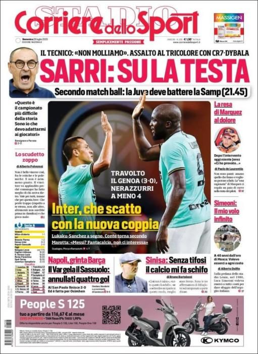 Portada CORRIERE DELLO SPORT domingo 26 julio 2020