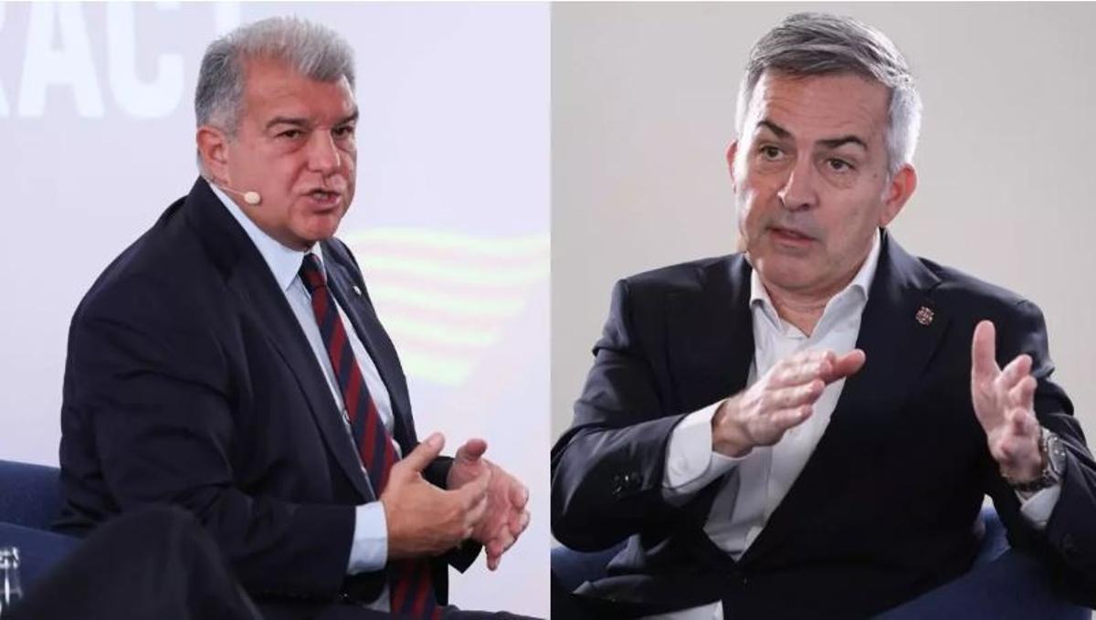 Joan Laporta y Víctor Font, durante el debate del Grupo Godó.