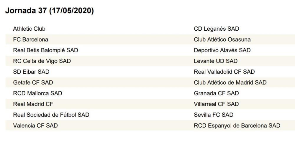 Calendario de LaLiga completo: Valencia CF; Levante UD, Villarreal...