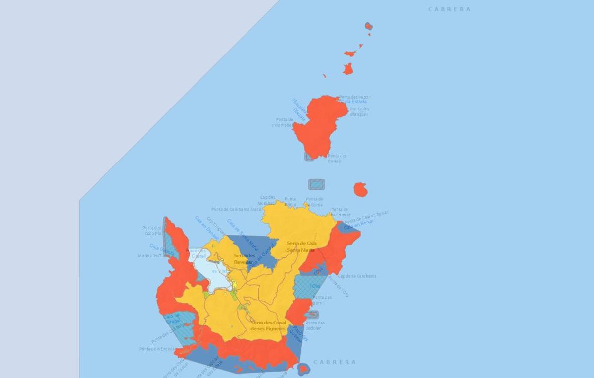 Imagen del nuevo visor impulsado por el Govern que permite ver la nueva zonificación propuesta para Cabrera.