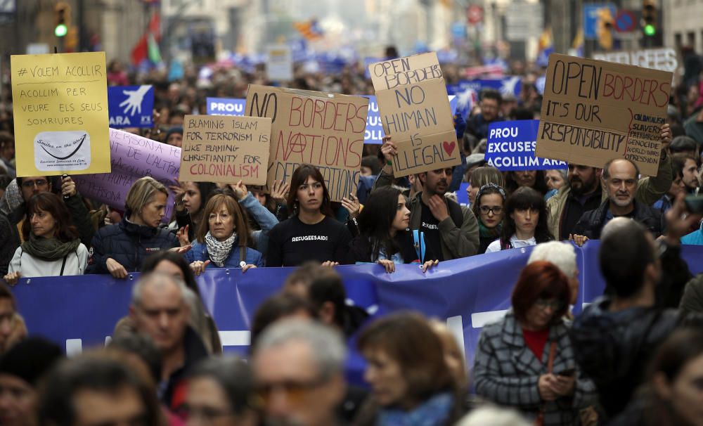 Manifestación para pedir la acogida de refugiados en Barcelona