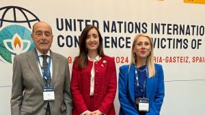 Lucía Jiménez, presidenta de Acavite, este martes  la Conferencia Internacional de Alto Nivel organizada por la ONU sobre Víctimas del Terrorismo, en el Palacio de Congresos Europa, en Vitoria-Gasteiz.