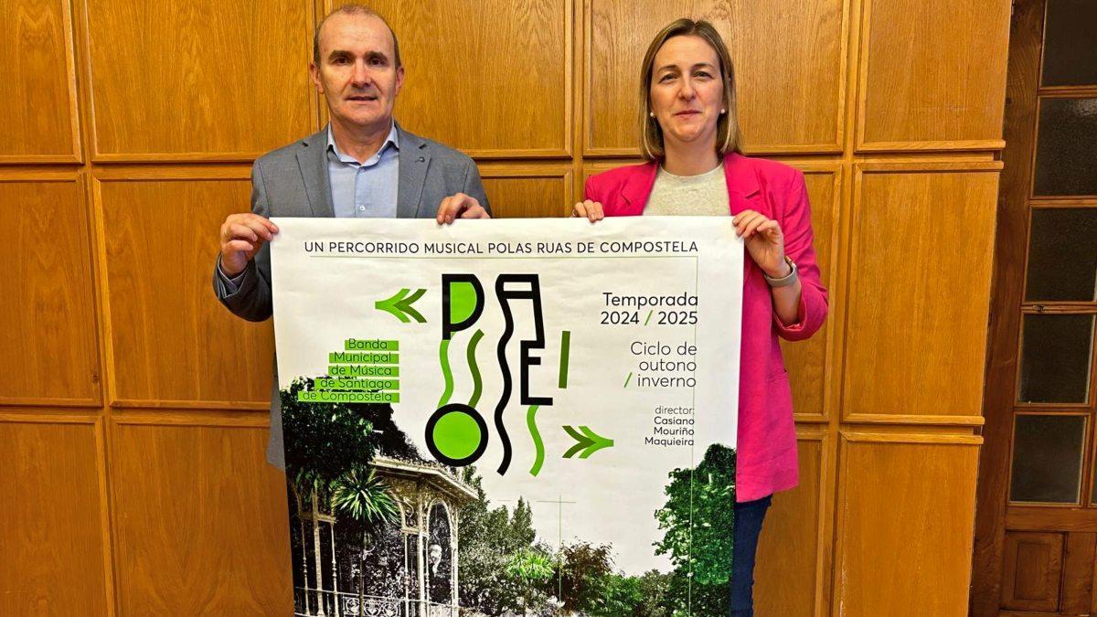 Mouriño y Louzao, durante la presentación en Santiago de 'Paseos', la nueva temporada de la Banda de Música Municipal