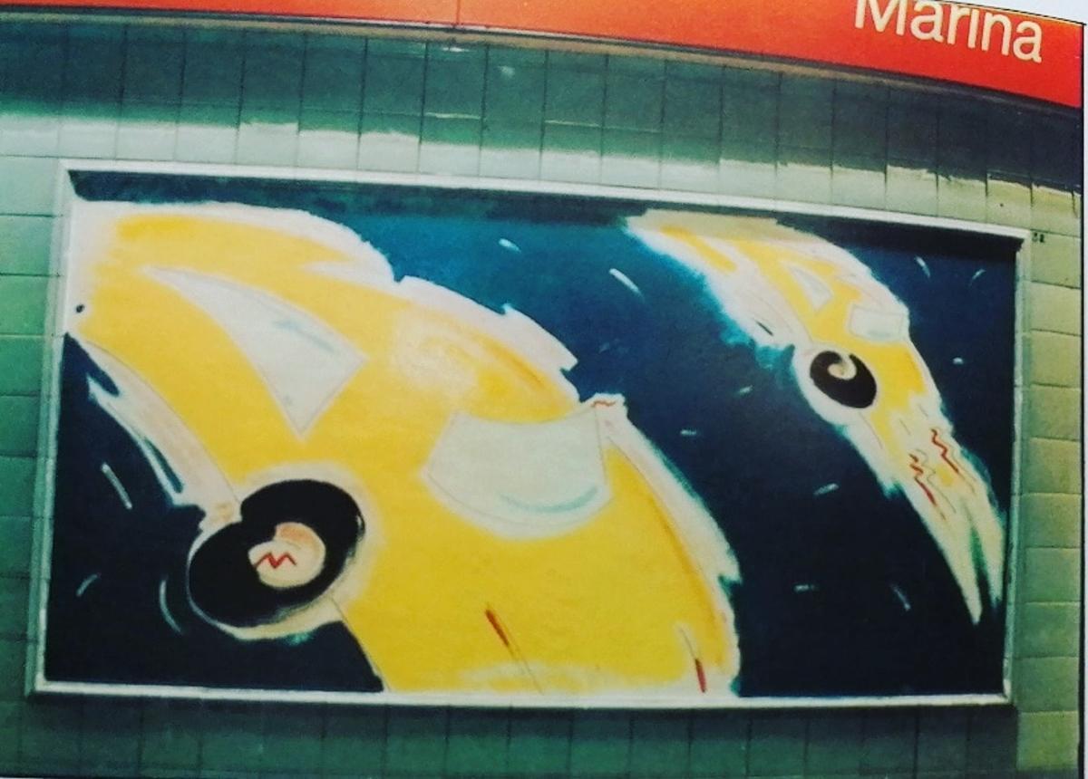 Uno de los murales que Isa Egea pintó en la estación de Marina del Metro de Barcelona