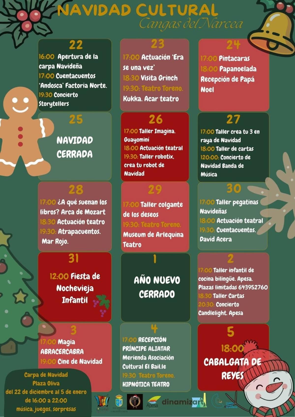 Cartel de las actividades culturales programadas en Cangas del Narcea.