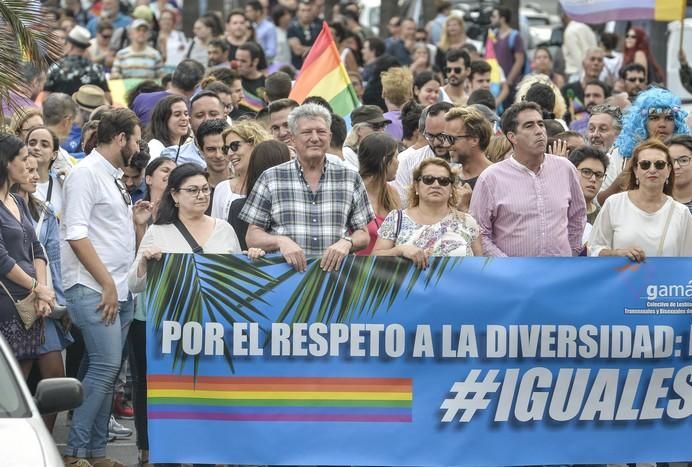 LAS PALMAS DE GRAN CANARIA A 24/06/2017. Este 2017 el lema del orgullo está vinculado a la demanda de la Ley de Igualdad LGTBI que combata los flecos pendientes para la igualdad legal y real. La manifestación discurrió por la avenida de Mesa y López hasta Santa Catalina. FOTO: J.PÉREZ CURBELO