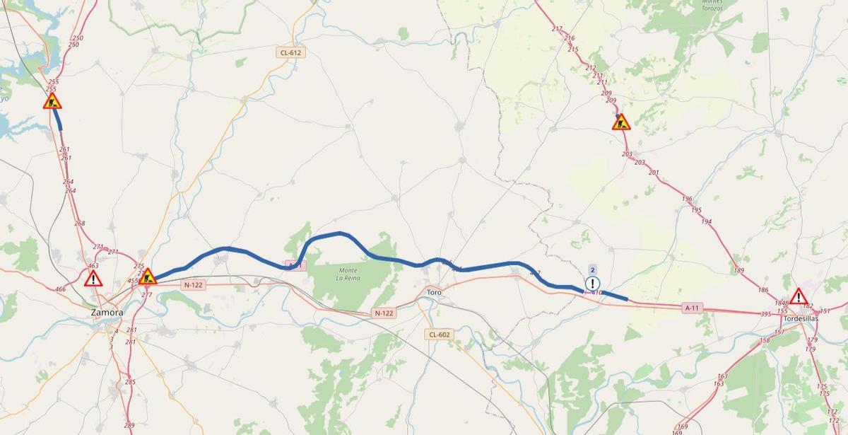 Incidencias en las vías principales que unen Zamora con Valadolid y Benavente
