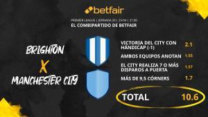 Brighton vs. Manchester City: Combipartido de Betfair a cuota 10.6