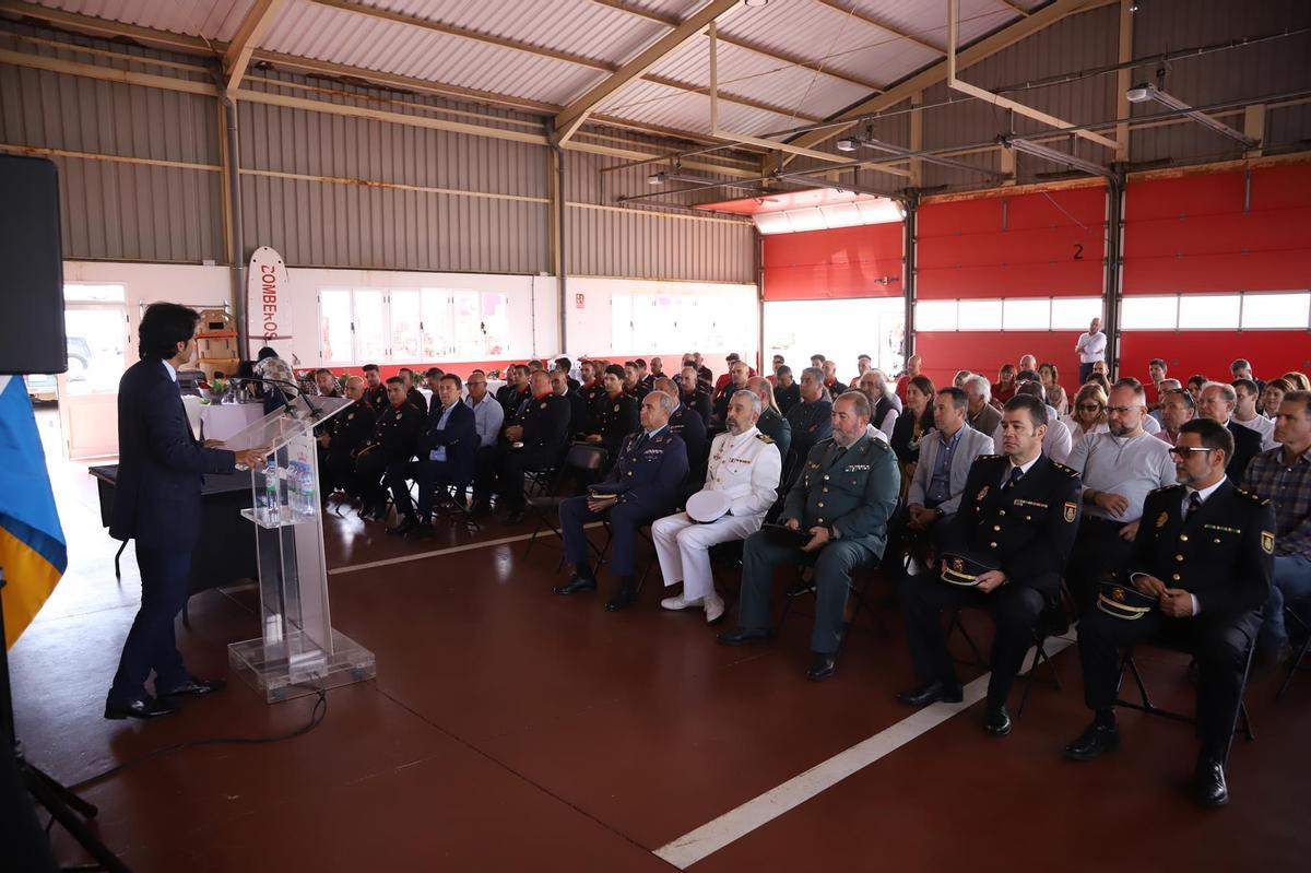 Marcos Bergaz durante su internvención en la festividad de los bomberos en el Consorcio de Seguridad y Emergencias de Lanzarote.