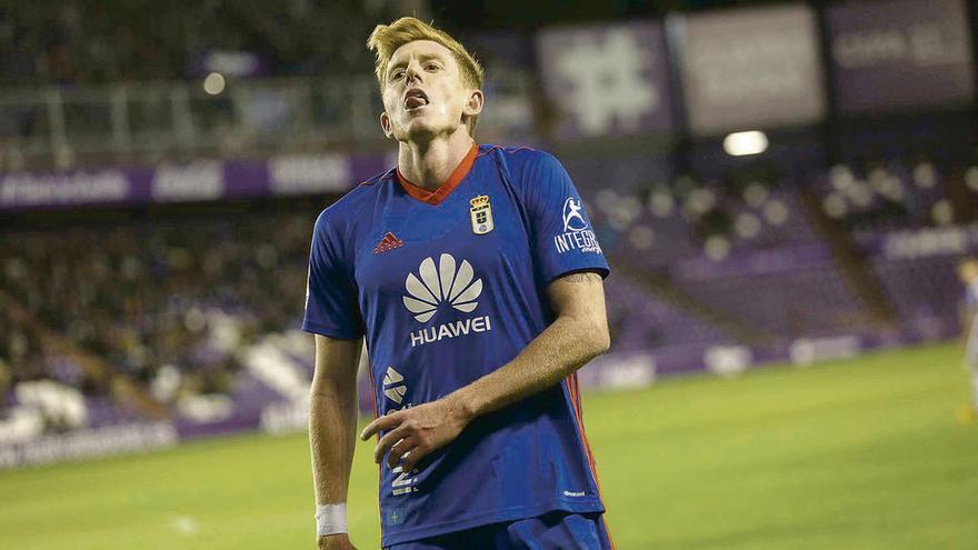 Mossa se lamenta durante el partido del sábado ante el Valladolid en el Nuevo Zorrilla.