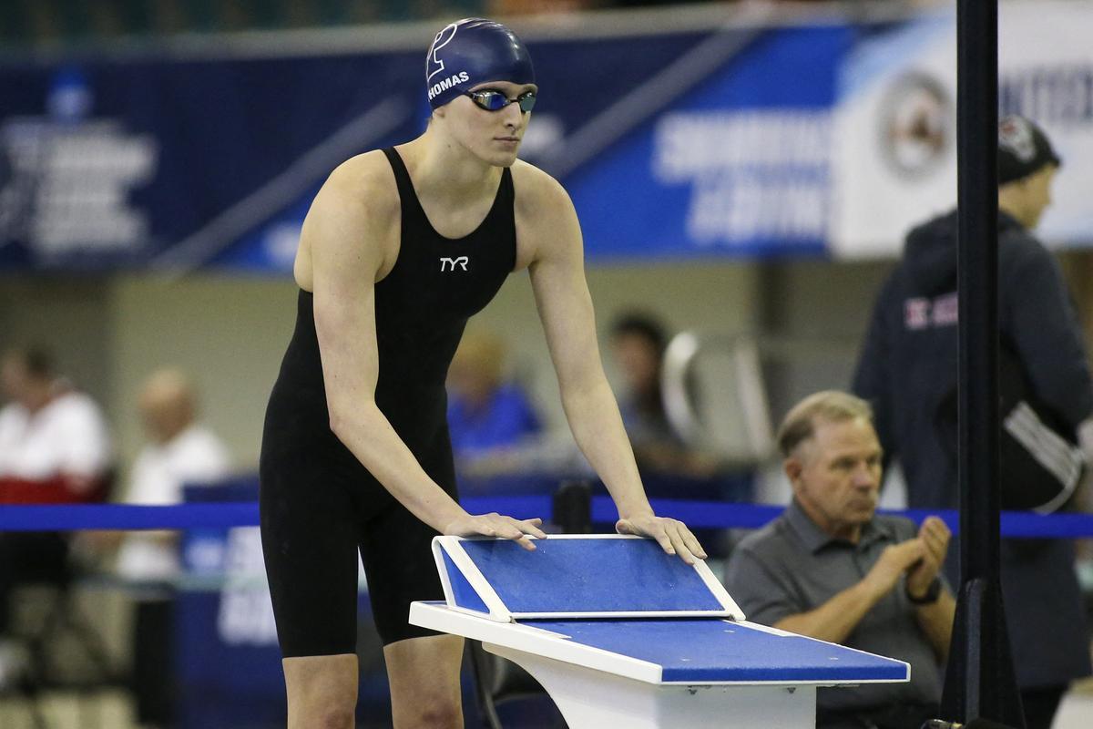 LIa Thomas, antes de la prueba del 200 en los campeonatos universitarios de EEUU