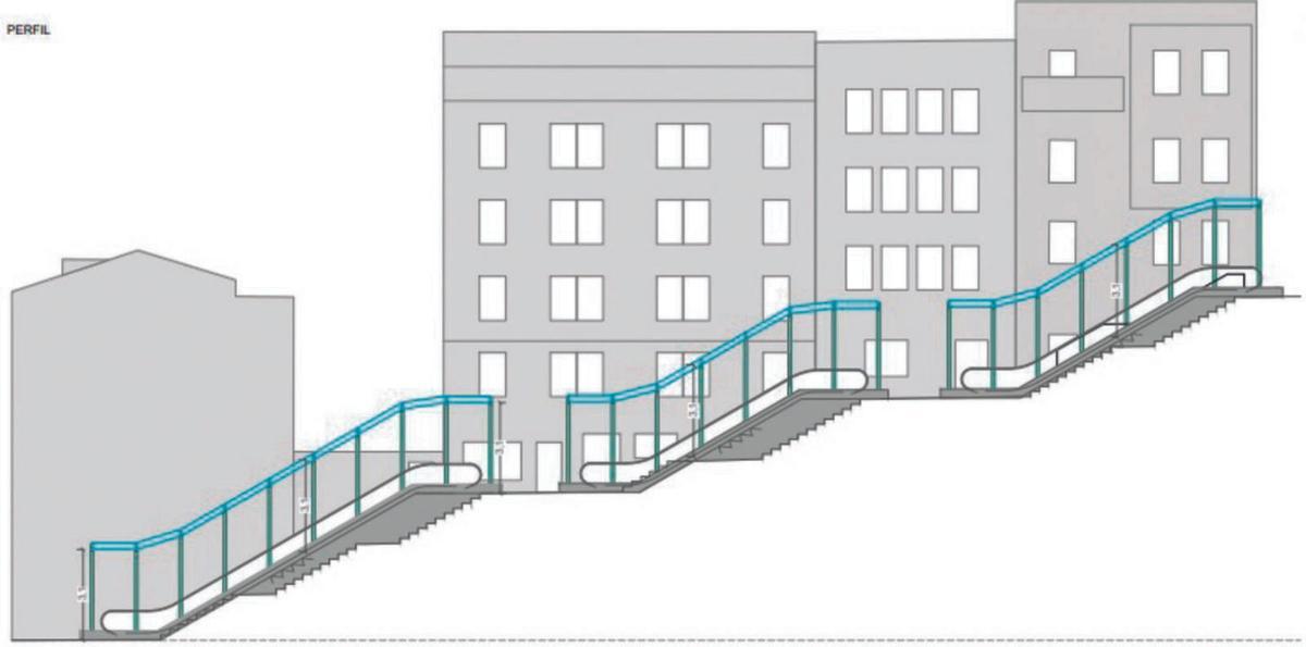 Escaleras mecánicas cubiertas en tres fases para subir desde Adelaida Muro