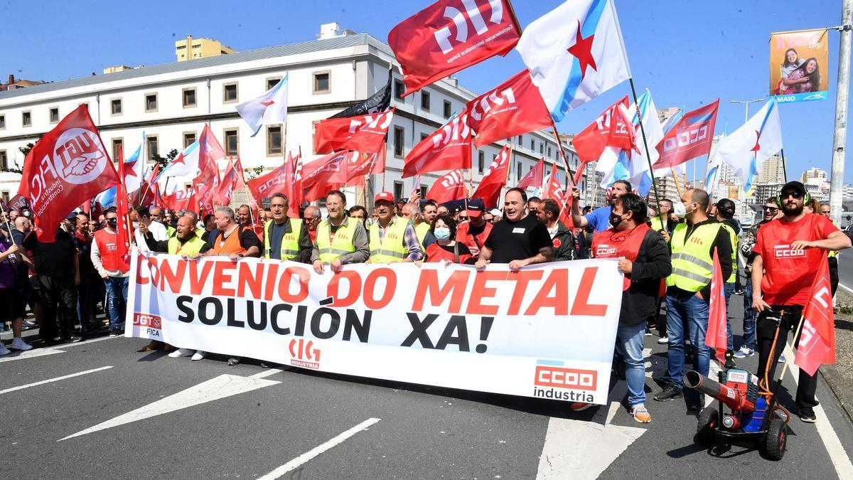Imagen de una protesta de los trabajadores del metal de A Coruña en 2022.