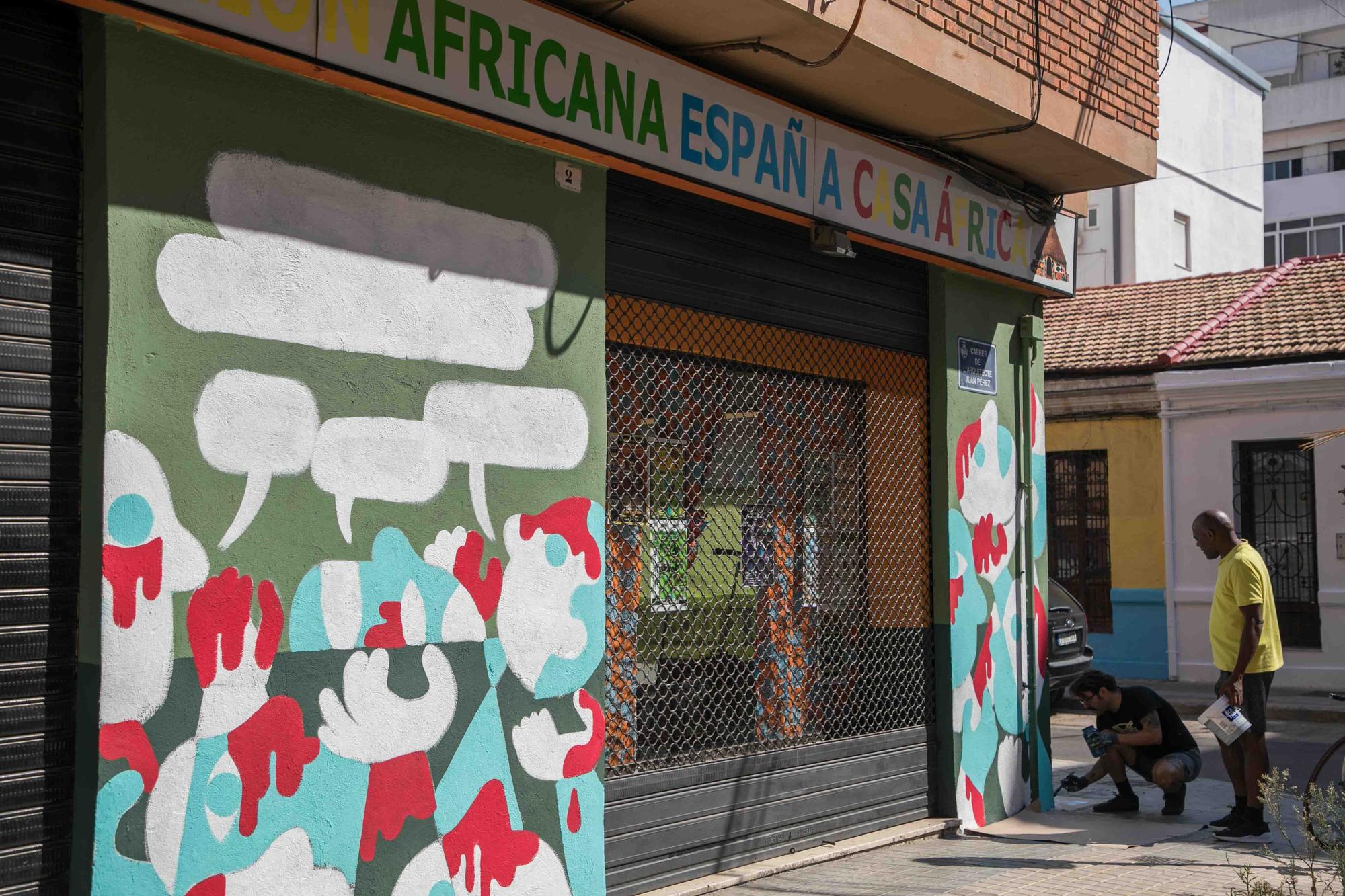 Mural de la tragedia en Melilla en la Union Africana