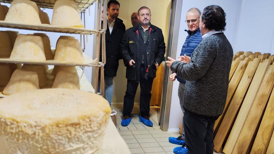 Por la izquierda, Queipo, Fernández y Canga, con Pascual Cabaño (de espaldas), en la quesería Rey Silo de Pravia.