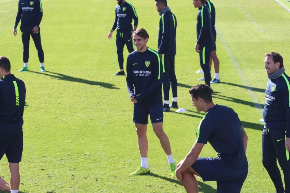 Primer entrenamiento de Ignasi Miquel con el Málaga CF.