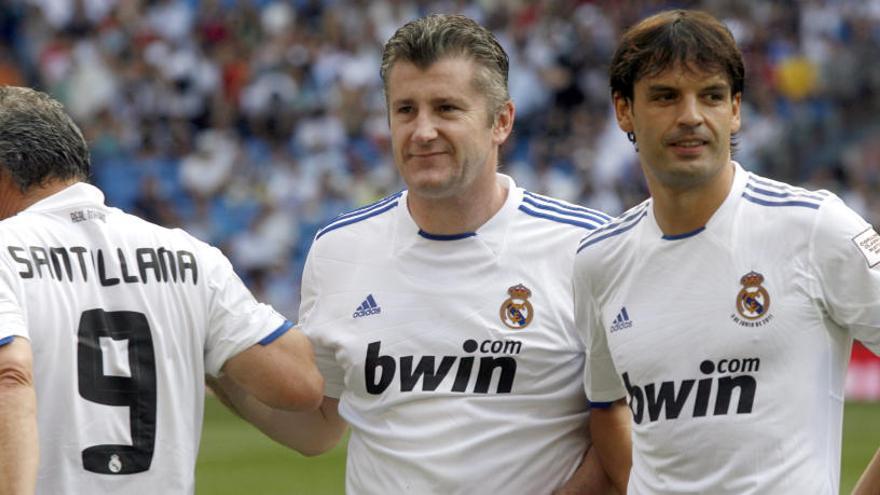 Los veteranos del Real Madrid Santillana, Suker y Morientes.